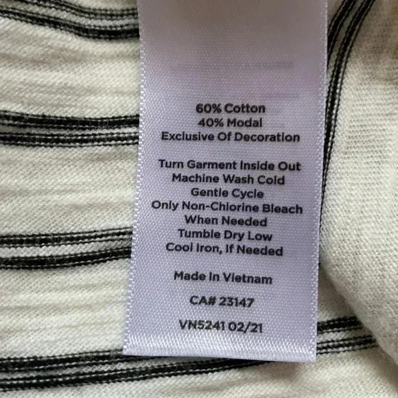Talbots 50%  cotton/50% modal, lightweight hi-lo, white w black stripes T-shirt - Picture 5 of 6